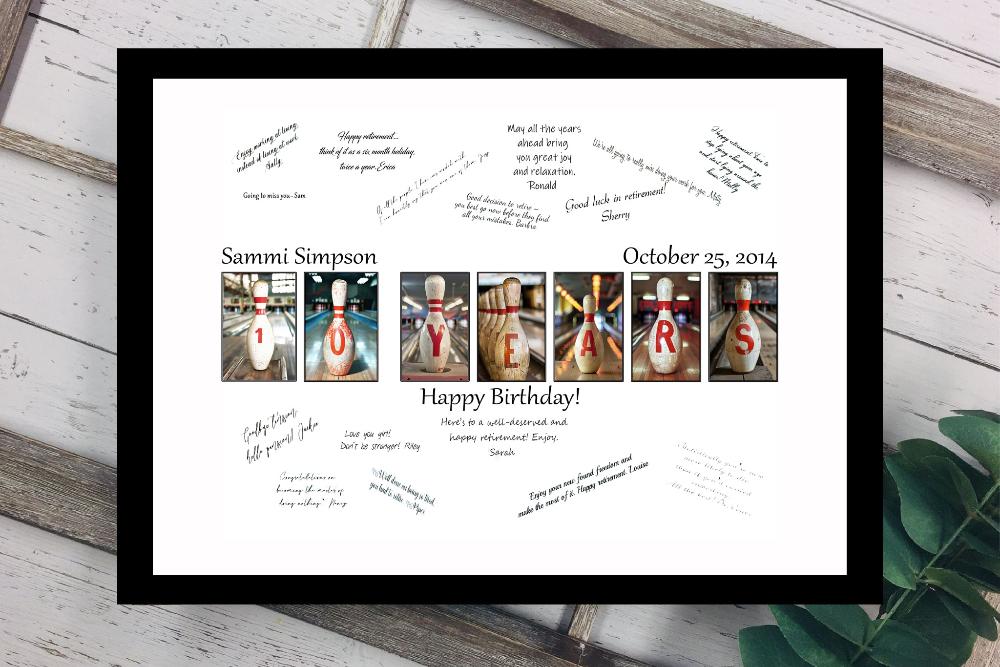 10 Years Bowling Pin Birthday Party Guest Book Alternative, 10th Year Milestone Celebration