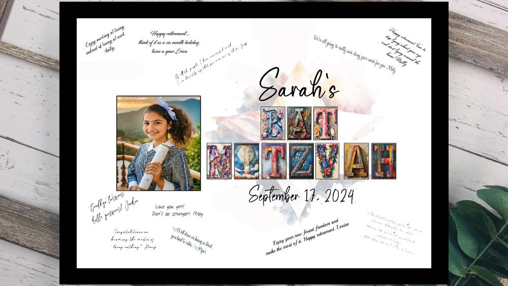 Bat Mitzvah Personalized Photo Guest Book Alternative, Sign In Board