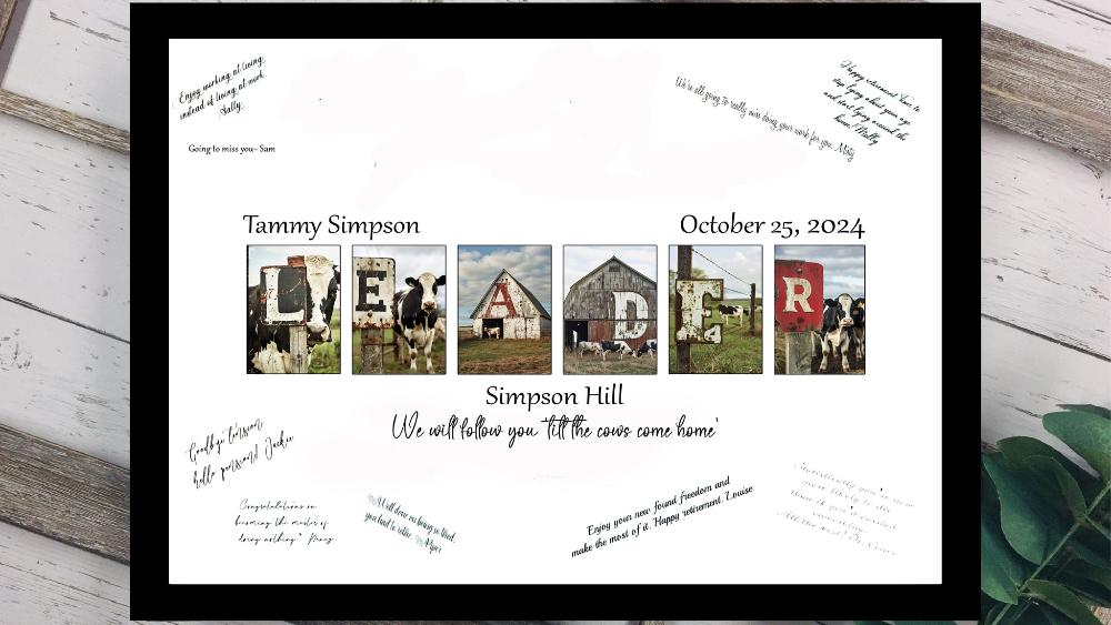 Personalized Dairy Cow Themed Leader Signature Board, Boss Appreciation Gift For Coworker, Boss's Day