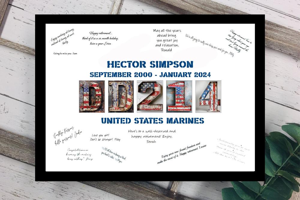 Retired Military DD214 American Flag Guest Book Alternative