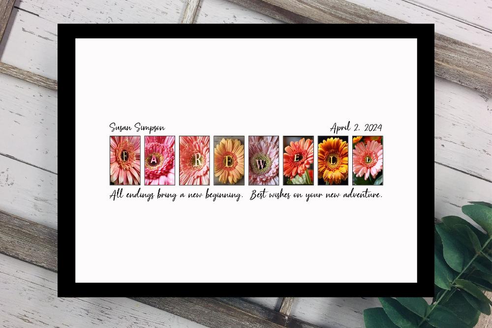 Gerbera Daisy Farewell Personalized Guest Book Alternative, Coworker Leaving Gift For Women (Copy)