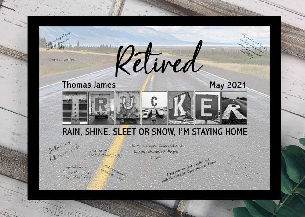 Retired Trucker Personalized Alphabet Photography Sign