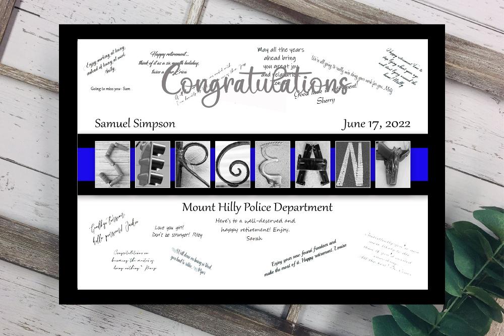 Police Sergeant Customized Guest Book Alternative, Law Enforcement Thin Blue Line