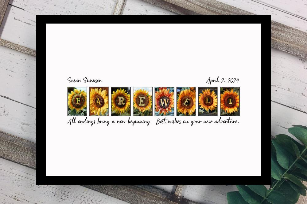 Sunflower Farewell Personalized Guest Book Alternative, Coworker Leaving Gift For Women