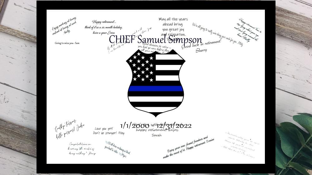 Police Badge With Thin Blue Line Flag Personalized Guest Book Alternative, Law Enforcement