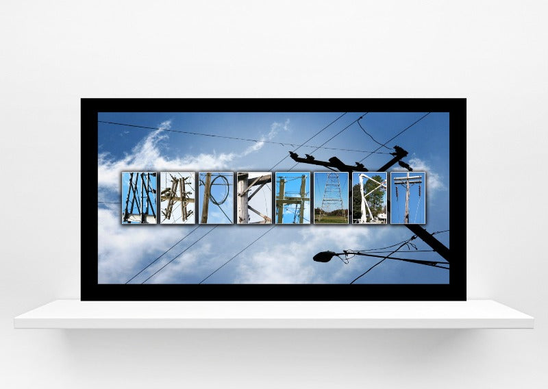 Power Lineman Personalized Name Framed 10x20 Sign, Custom Last Name Gift For Lineman