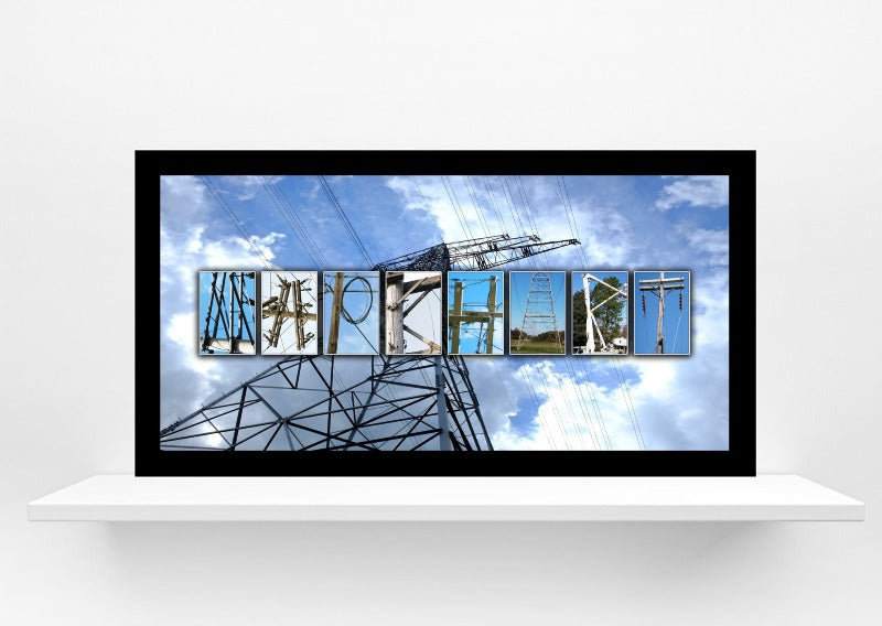 Power Lineman Personalized Name Framed 10x20 Sign, Custom Last Name Gift For Lineman
