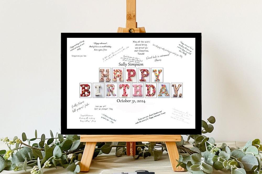 Cupcake Happy Birthday Customizable Guest Book Alternative, Party Guest Sign-In