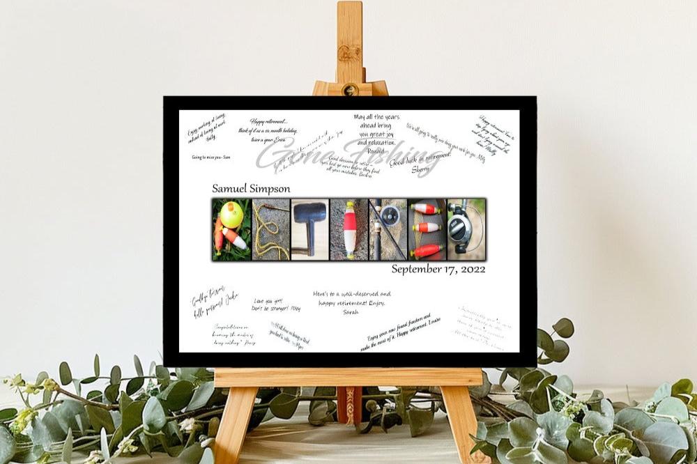 Gone Fishing Retirement Personalized Guest Book Alternative