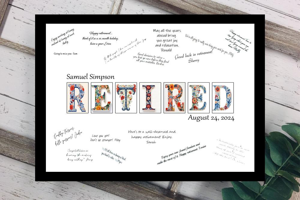 Vintage Folk Art Retirement Party Guest Book Alternative, Signature Board Gift For Women