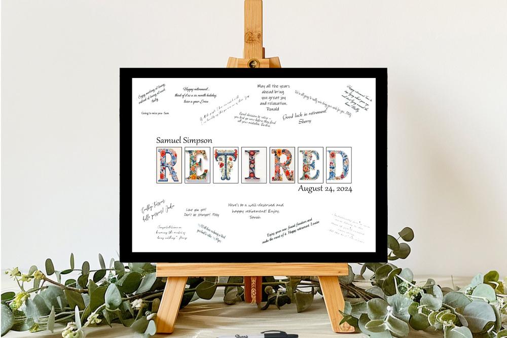 Vintage Folk Art Retirement Party Guest Book Alternative, Signature Board Gift For Women