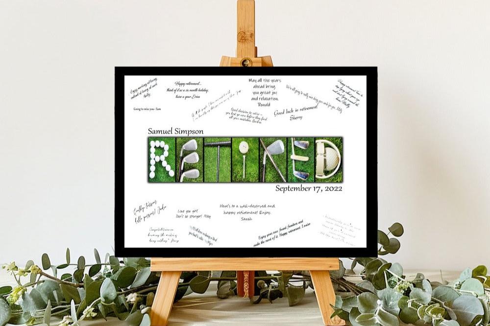 Golf Retirement Personalized Guest Book Alternative, Golfer Retirement Party Keepsake