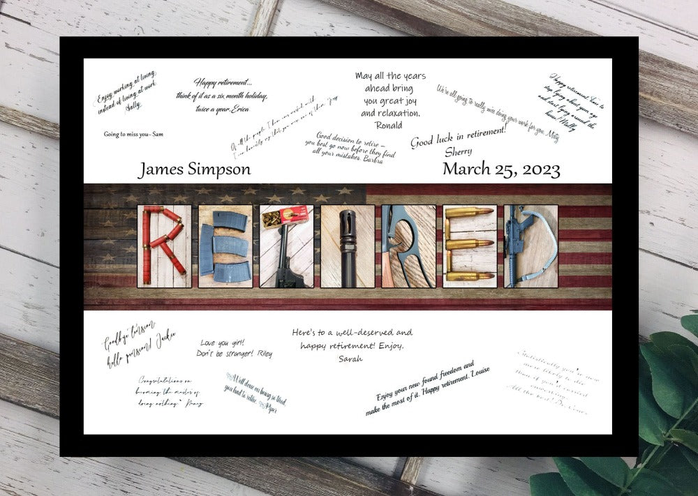 Guns and Ammo Retirement Personalized Guest Book Keepsake, Gun Art