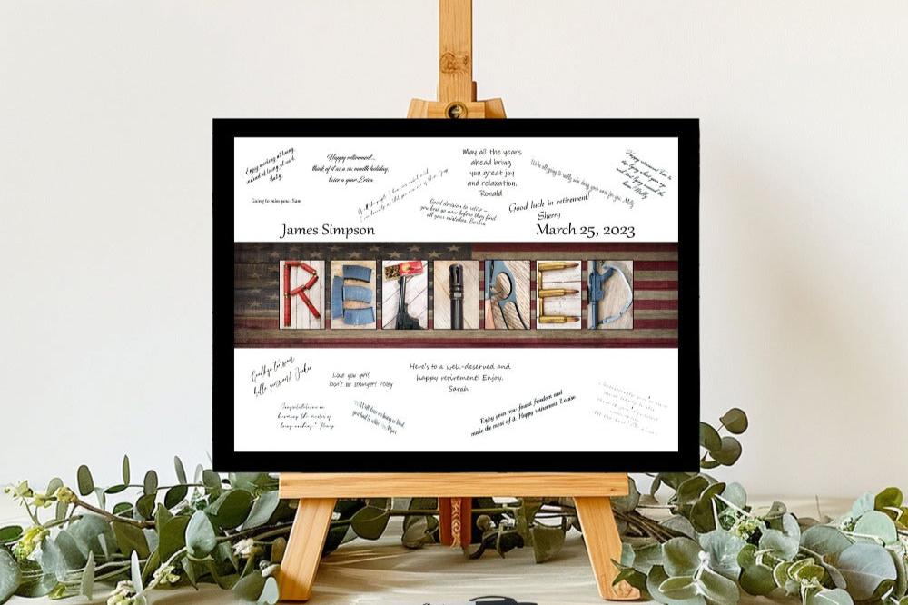 Guns and Ammo Retirement Personalized Guest Book Keepsake, Gun Art