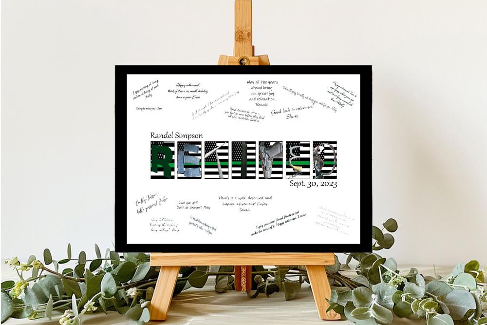 Retired Thin Green Line Guest Book Alternative, Retirement Party Guest Sign in