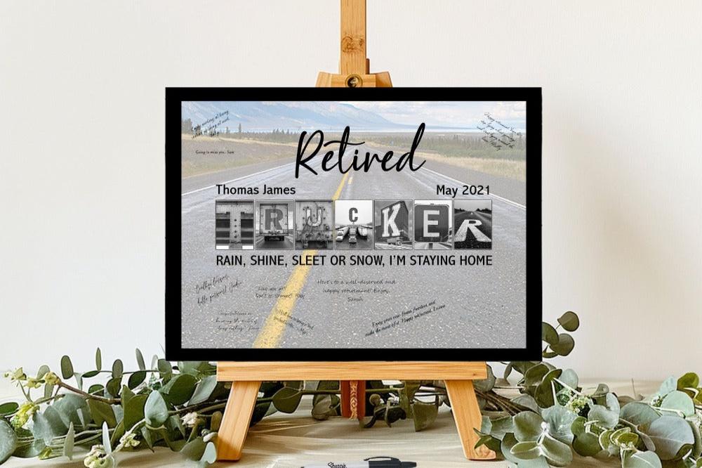 Retired Trucker Personalized Alphabet Photography Sign