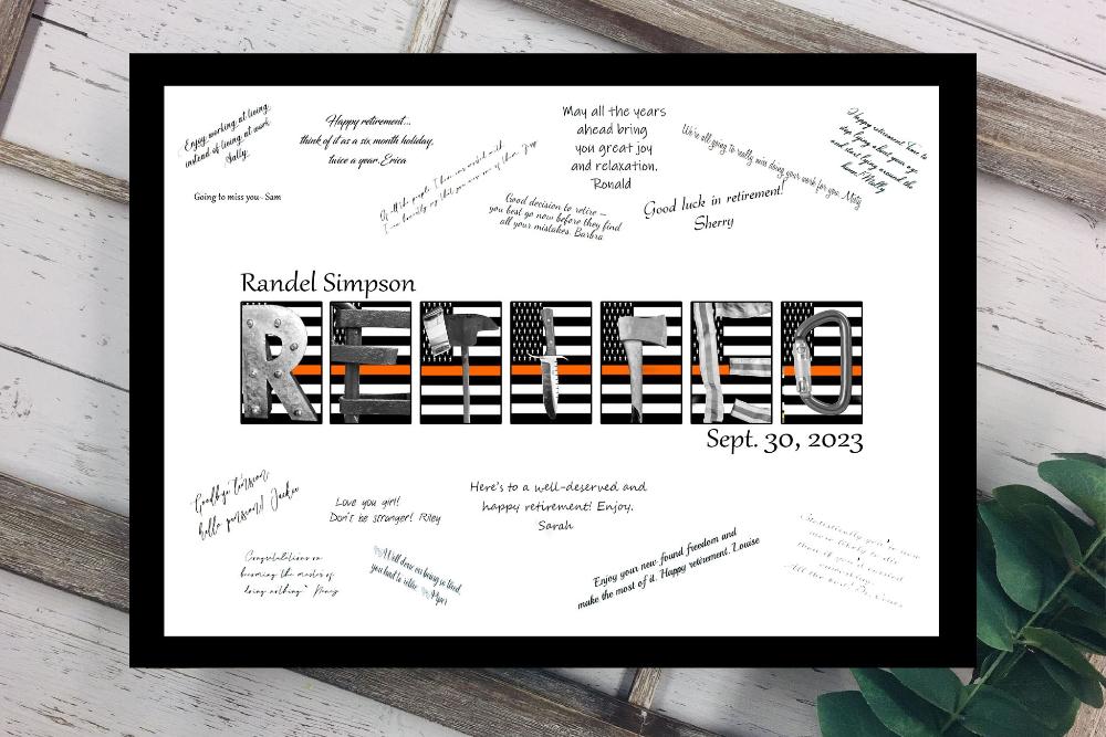 Retired Search and Rescue Thin Orange Line Flag Guest Book Alternative, Retirement Party Guest Sign in