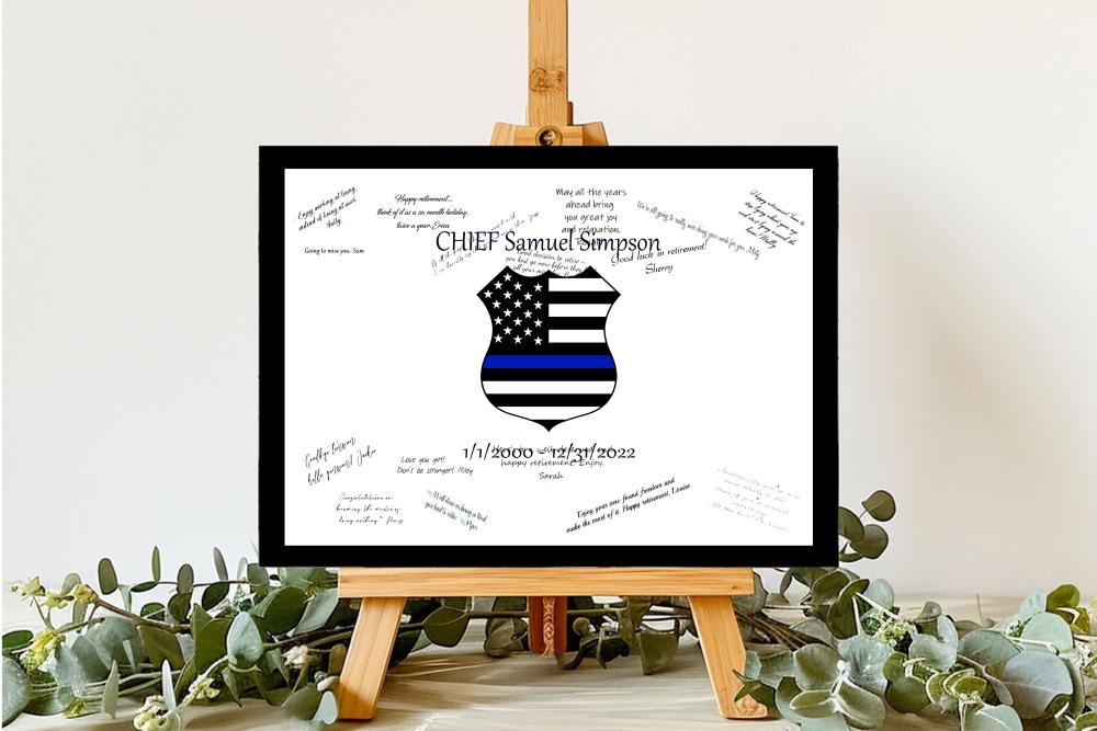 Police Badge With Thin Blue Line Flag Personalized Guest Book Alternative, Law Enforcement