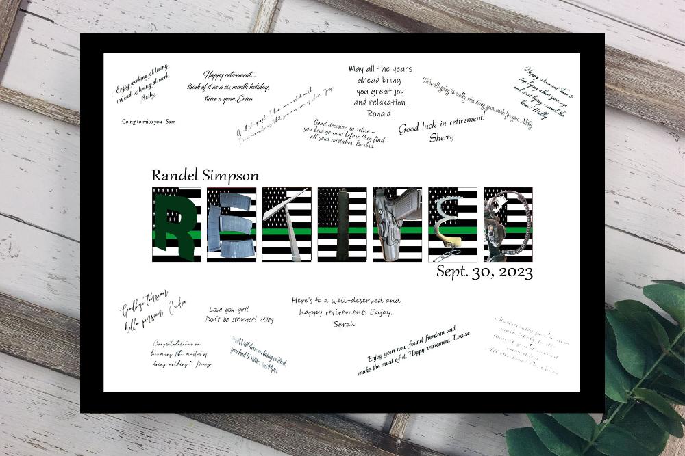 Retired Thin Green Line Guest Book Alternative, Retirement Party Guest Sign in