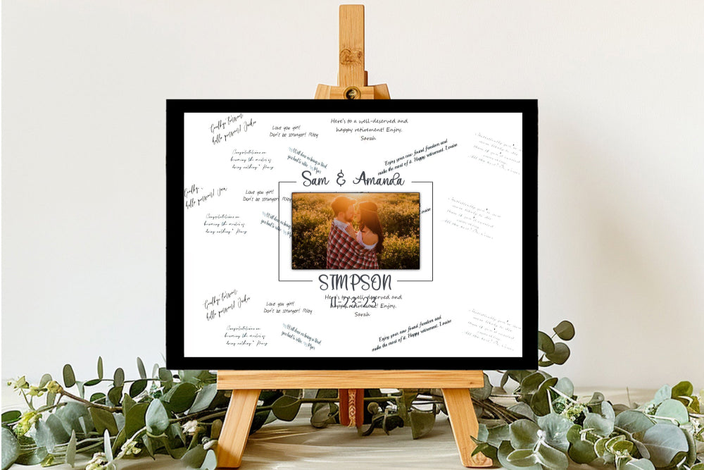 Framed Guest Book Alternative with a photo of couple and personalized text