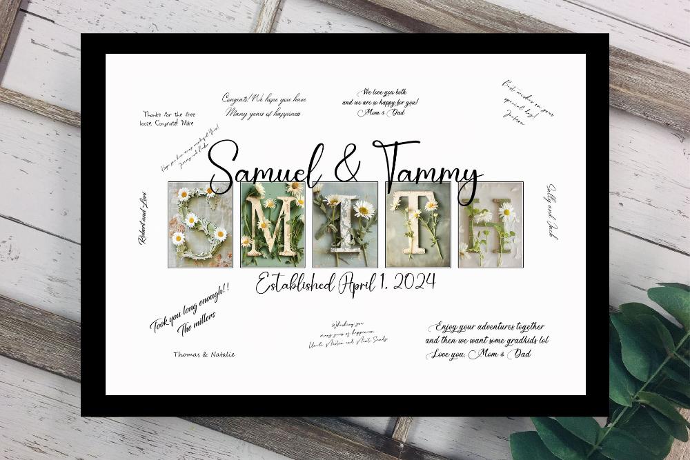 Whimsical Daisy Couples Personalized Last Name Wedding Alternative Signature Guest Book