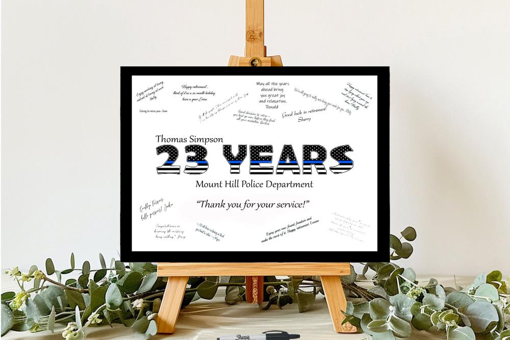 Police Officer Years Of Service Thin Blue Line Flag Retirement Party Guest Book Alternative