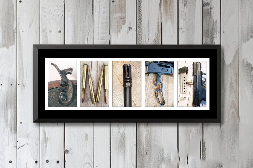 Guns & Ammo Personalized Name Alphabet Photography Sign, Gift for Men