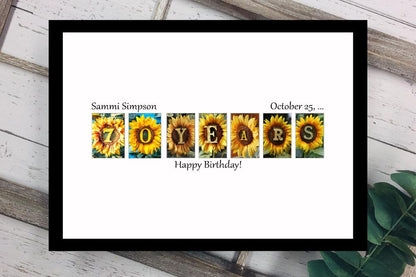 70 Years Sunflower Birthday Party Guest Book Alternative, 70th Party Signature Board