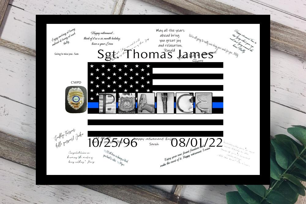 Custom Police Badge Guest Book Alternative, Law Enforcement, Thin Blue Line