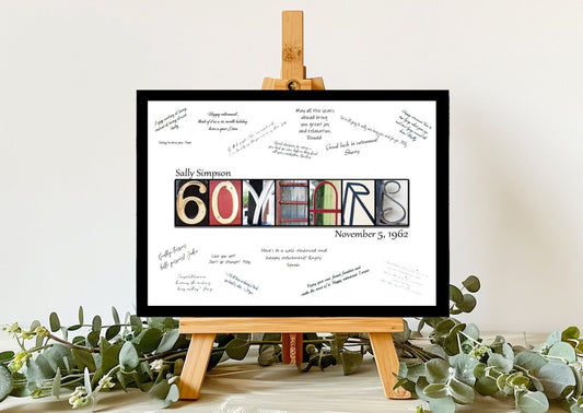 60 Years Birthday, 60th Anniversary Party Guest Book Alternative, Signature Board Guest Sign In