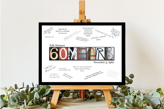 60 Years Birthday, 60th Anniversary Party Guest Book Alternative, Signature Board Guest Sign In