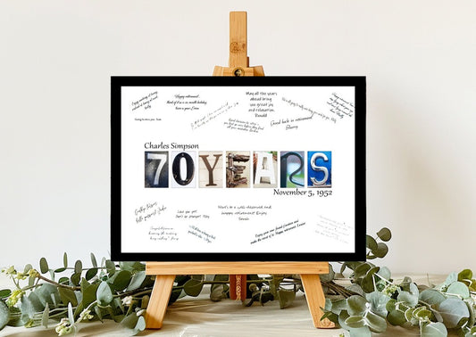 70 Years Birthday Party Guest Book Alternative, 70th Party Signature Board