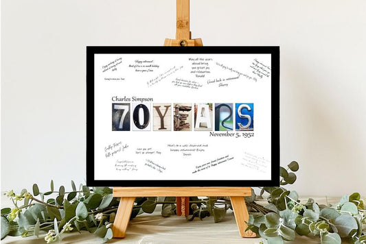 70 Years Birthday Party Guest Book Alternative, 70th Party Signature Board