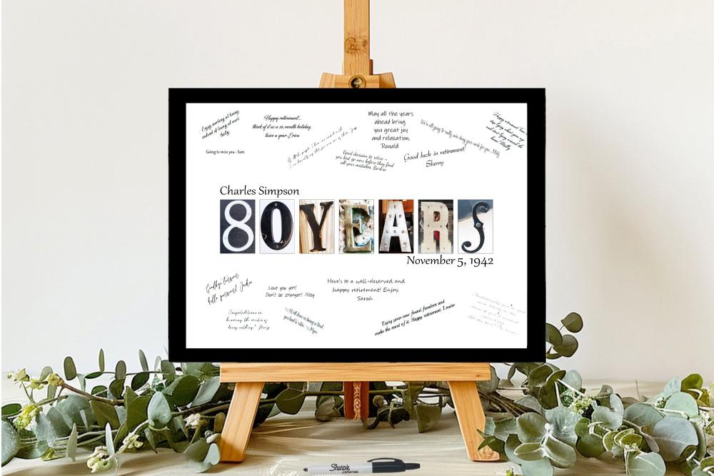 80 Years Birthday Party Guest Book Alternative, 80th Party Welcome Table Guest Sign In