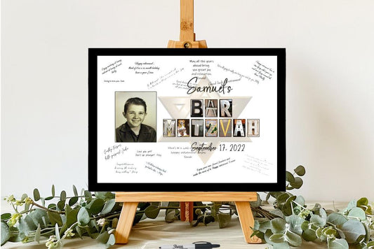 Bar Mitzvah Personalized Photo Unique Signature Guest Book, Sign In Board