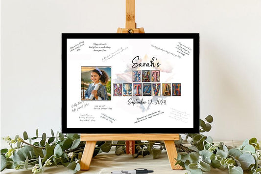 Bat Mitzvah Personalized Photo Guest Book Alternative, Sign In Board