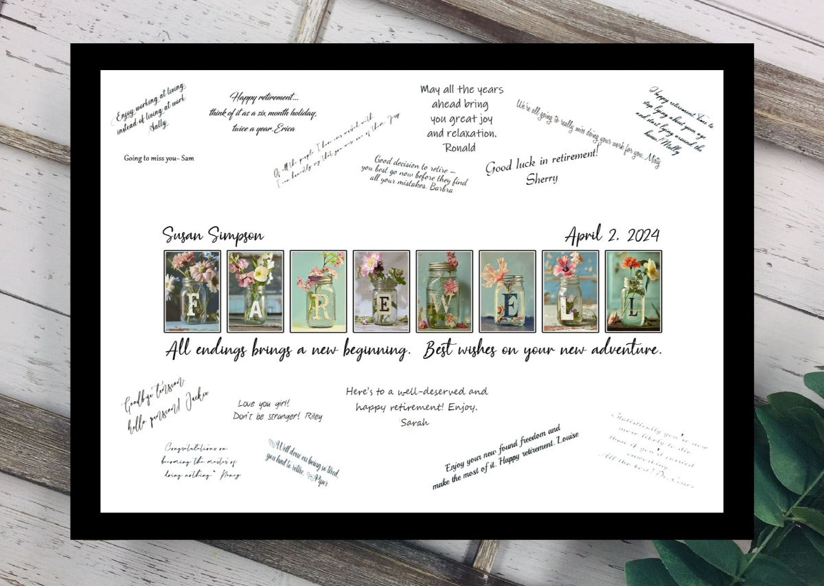 Flowers Mason Jar Farewell Personalized Guest Book Alternative, Coworker Leaving Card Idea