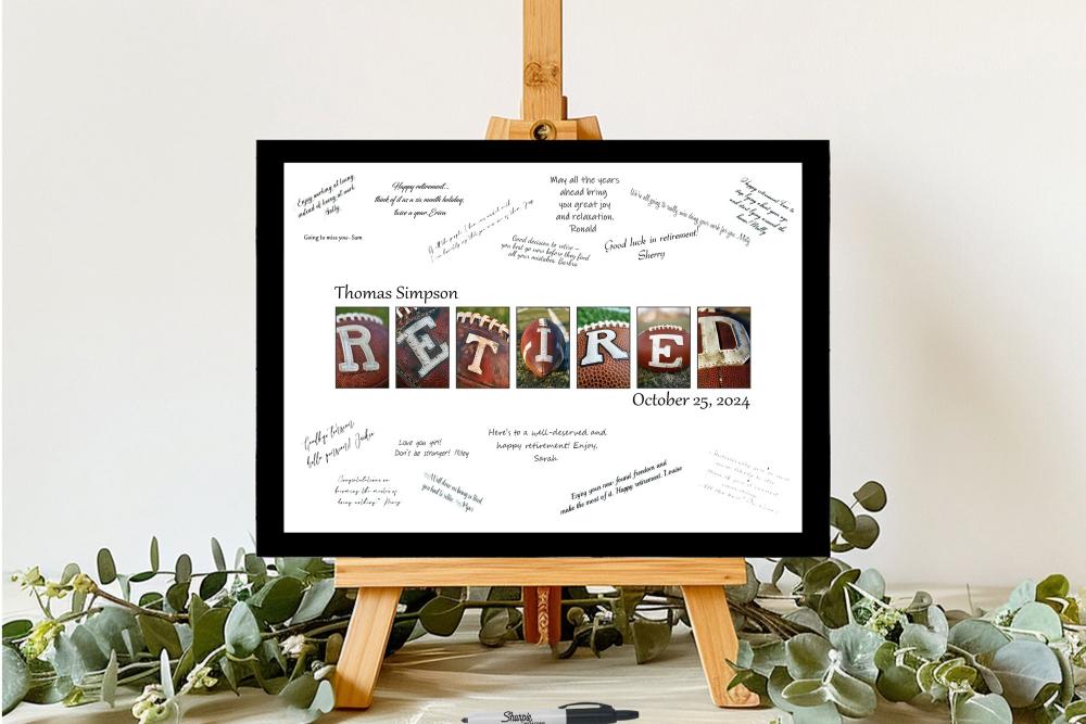 Football Fan Themed Retirement Party Personalized Guest Book Alternative, Retired Gift For Men