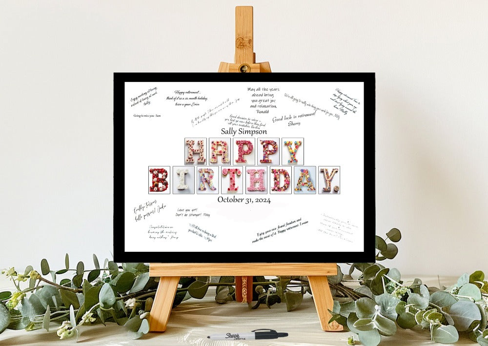 Cupcake Happy Birthday Customizable Guest Book Alternative, Party Guest Sign-In