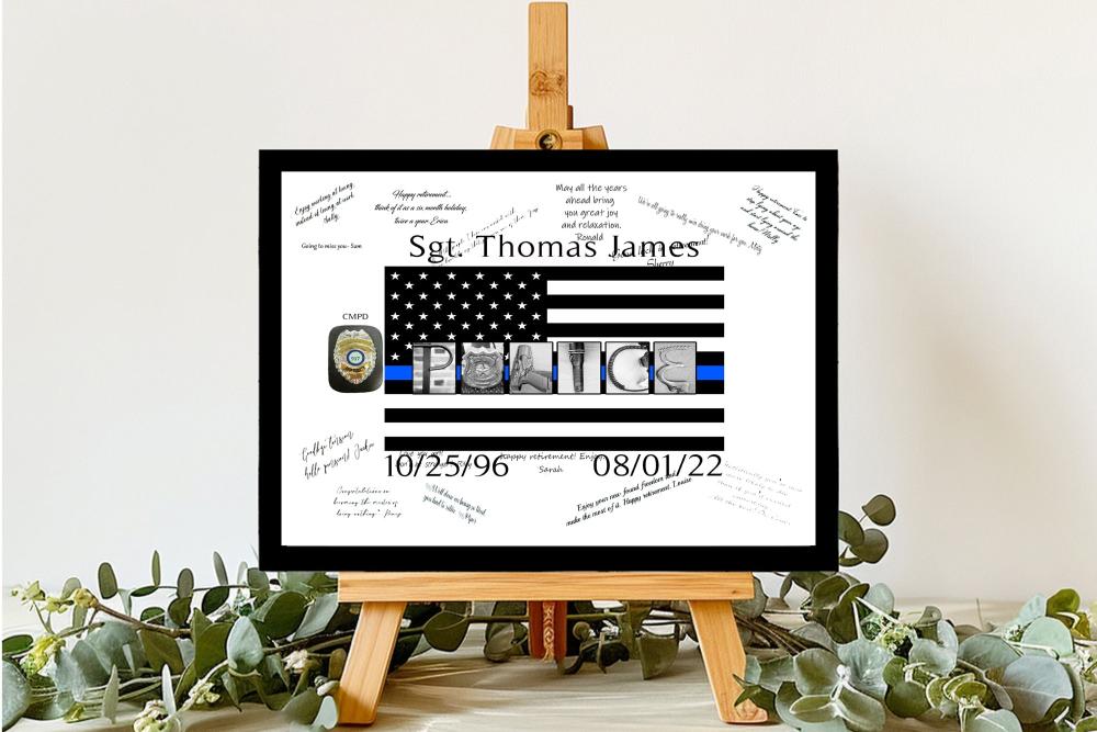 Custom Police Badge Guest Book Alternative, Law Enforcement, Thin Blue Line