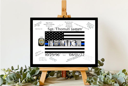 Custom Police Badge Guest Book Alternative, Law Enforcement, Thin Blue Line