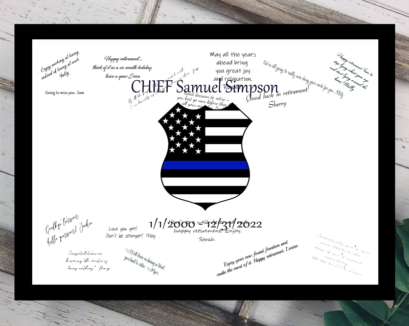 Police Badge With Thin Blue Line Flag Personalized Guest Book Alternative, Law Enforcement