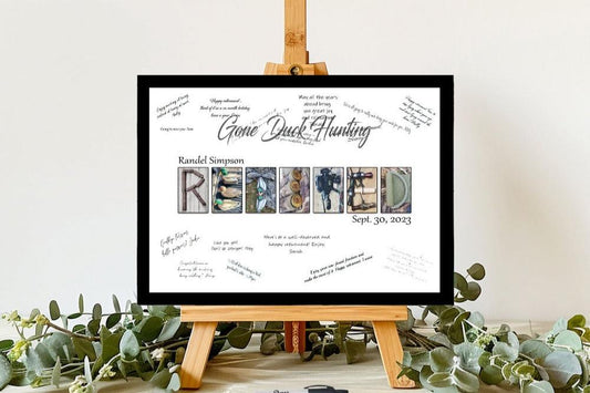 Gone Duck Hunting Retirement Personalized Guest Book Alternative, Retired Gift For Men