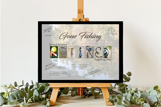 Retired Fishing Lake Background Custom Guest Book Alternative