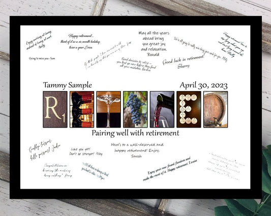 Wine Lovers Themed Retired Personalized Guest Book Alternative, Retirement Party