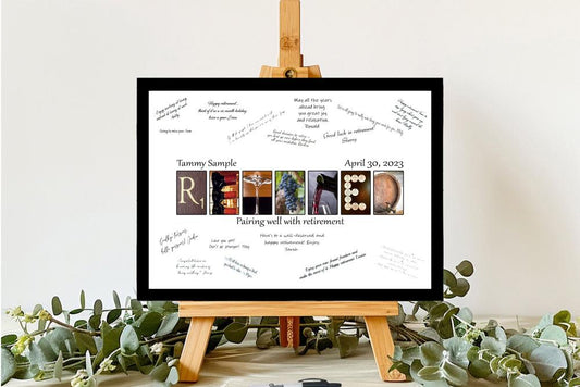 Wine Lovers Themed Retired Personalized Guest Book Alternative, Retirement Party