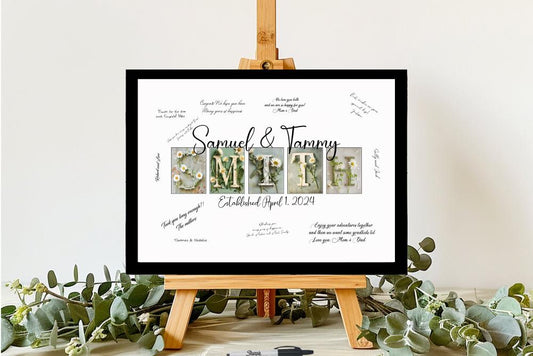 Whimsical Daisy Couples Personalized Last Name Wedding Alternative Signature Guest Book