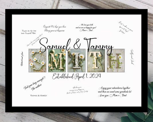 Whimsical Daisy Couples Personalized Last Name Wedding Alternative Signature Guest Book