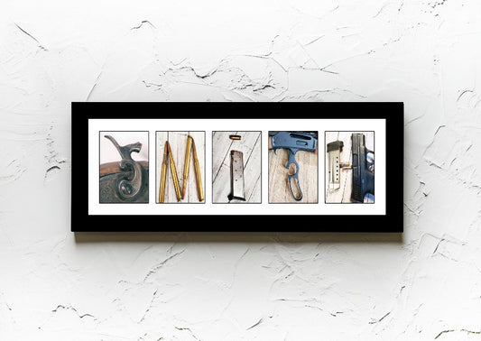 Guns & Ammo Personalized Name Alphabet Photography Sign, Gift for Men