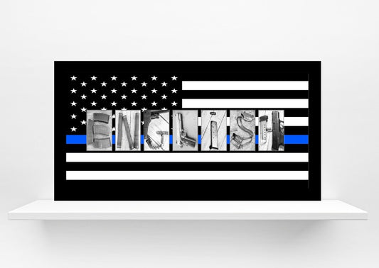 Police Officer Personalized Name Alphabet Photography Sign, Thin Blue Line Flag